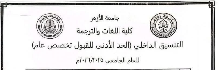التنسيق الداخلي لكلية اللغات والترجمة جامعة الأزهر 2025